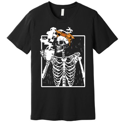 Coffee Drinking Skeleton Diy Halloween Messy Bun Women Girl Premium T-Shirt