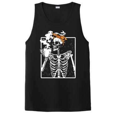 Coffee Drinking Skeleton Diy Halloween Messy Bun Women Girl PosiCharge Competitor Tank