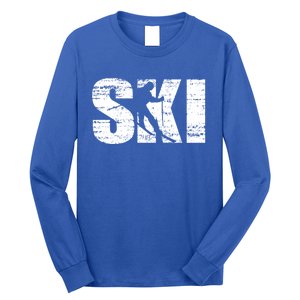 Cool Distressed Skiing Gift For Skiers Long Sleeve Shirt