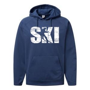 Cool Distressed Skiing Gift For Skiers Performance Fleece Hoodie