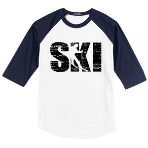 Cool Distressed Skiing Gift For Skiers Baseball Sleeve Shirt