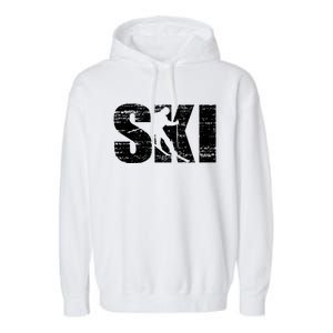 Cool Distressed Skiing Gift For Skiers Garment-Dyed Fleece Hoodie