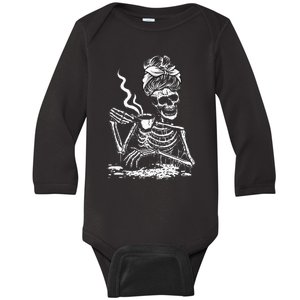 Coffee Drinking Skeleton Lazy DIY Halloween Costume Women Baby Long Sleeve Bodysuit