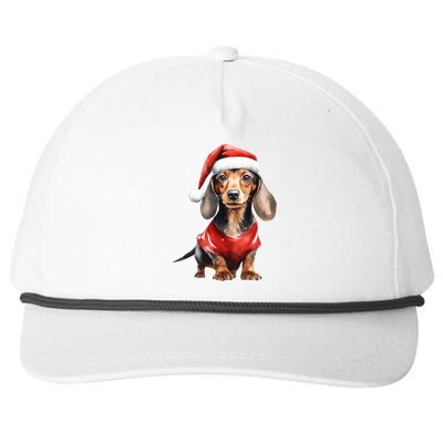 Cute Dachshund Santa Watercolor Portrait Christmas Dachshund Gift Snapback Five-Panel Rope Hat