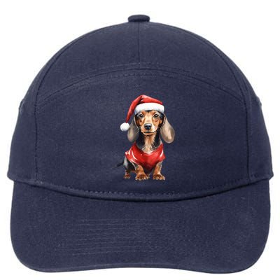 Cute Dachshund Santa Watercolor Portrait Christmas Dachshund Gift 7-Panel Snapback Hat