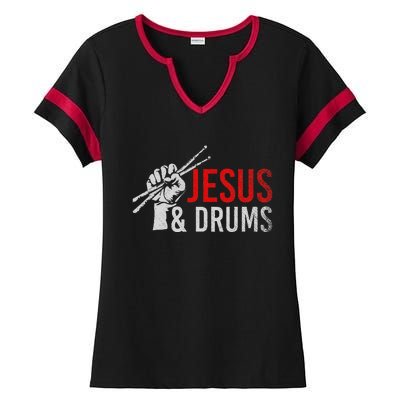 Christian Drummer Savior Devotee Drums Christianity Jesus Ladies Halftime Notch Neck Tee