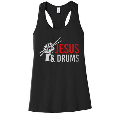 Christian Drummer Savior Devotee Drums Christianity Jesus Women's Racerback Tank