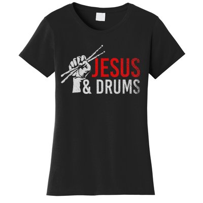 Christian Drummer Savior Devotee Drums Christianity Jesus Women's T-Shirt