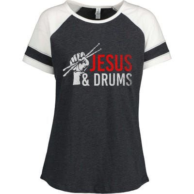 Christian Drummer Savior Devotee Drums Christianity Jesus Enza Ladies Jersey Colorblock Tee