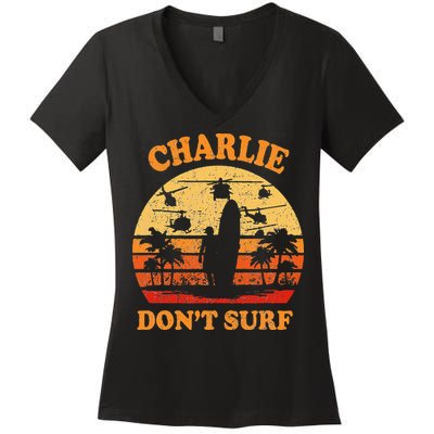 Charlie Dont Surf Military Vietnam War Surf Ops Women's V-Neck T-Shirt