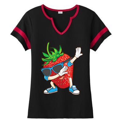 Cool Dabbing Strawberry Funny Love Dancer Sweet Fruit Gift Ladies Halftime Notch Neck Tee