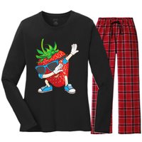 Cool Dabbing Strawberry Funny Love Dancer Sweet Fruit Gift Women's Long Sleeve Flannel Pajama Set 