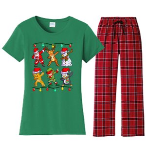 Christmas Dabbing Santa Elf Deer Friends Xmas Women's Flannel Pajama Set