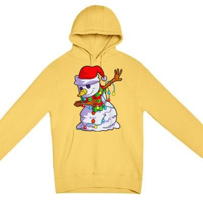 Cute Dabbing Snowman Christmas Lights Matching Family Pajama Premium Pullover Hoodie