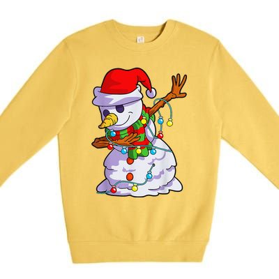 Cute Dabbing Snowman Christmas Lights Matching Family Pajama Premium Crewneck Sweatshirt