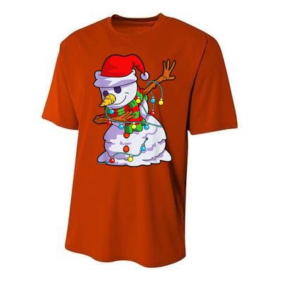 Cute Dabbing Snowman Christmas Lights Matching Family Pajama Performance Sprint T-Shirt