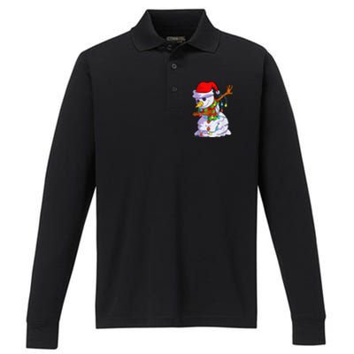 Cute Dabbing Snowman Christmas Lights Matching Family Pajama Performance Long Sleeve Polo