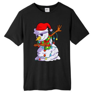 Cute Dabbing Snowman Christmas Lights Matching Family Pajama Tall Fusion ChromaSoft Performance T-Shirt