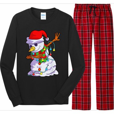 Cute Dabbing Snowman Christmas Lights Matching Family Pajama Long Sleeve Pajama Set