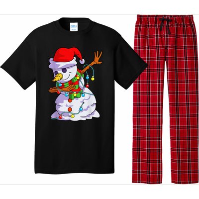 Cute Dabbing Snowman Christmas Lights Matching Family Pajama Pajama Set