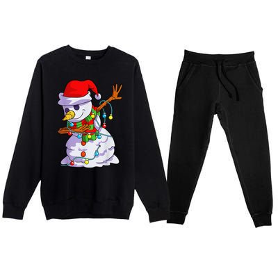 Cute Dabbing Snowman Christmas Lights Matching Family Pajama Premium Crewneck Sweatsuit Set