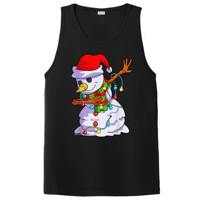 Cute Dabbing Snowman Christmas Lights Matching Family Pajama PosiCharge Competitor Tank