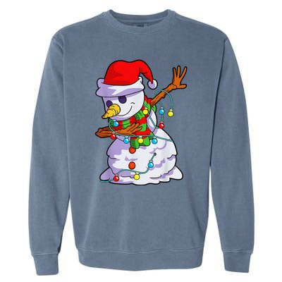 Cute Dabbing Snowman Christmas Lights Matching Family Pajama Garment-Dyed Sweatshirt