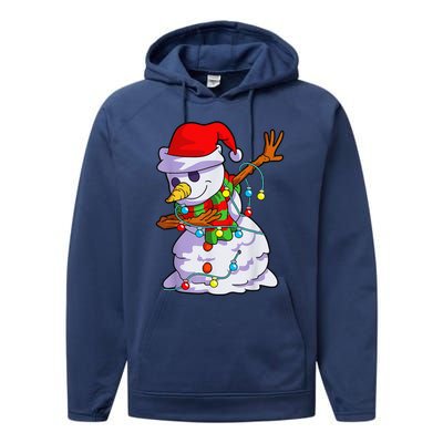 Cute Dabbing Snowman Christmas Lights Matching Family Pajama Performance Fleece Hoodie