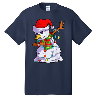 Cute Dabbing Snowman Christmas Lights Matching Family Pajama Tall T-Shirt