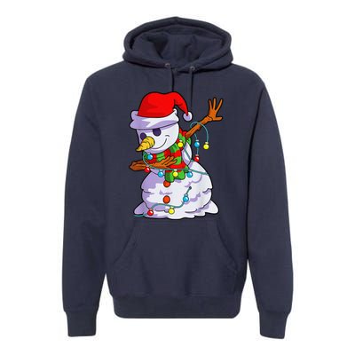 Cute Dabbing Snowman Christmas Lights Matching Family Pajama Premium Hoodie