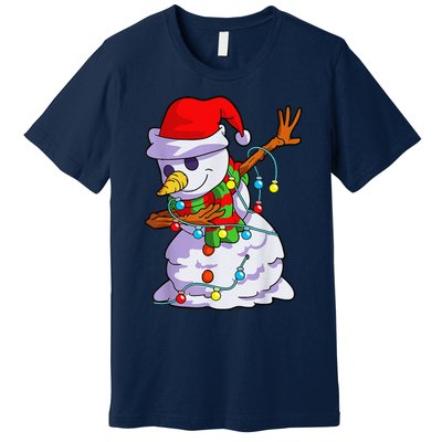 Cute Dabbing Snowman Christmas Lights Matching Family Pajama Premium T-Shirt