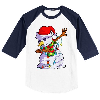 Cute Dabbing Snowman Christmas Lights Matching Family Pajama Baseball Sleeve Shirt