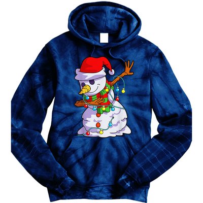 Cute Dabbing Snowman Christmas Lights Matching Family Pajama Tie Dye Hoodie