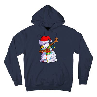 Cute Dabbing Snowman Christmas Lights Matching Family Pajama Tall Hoodie