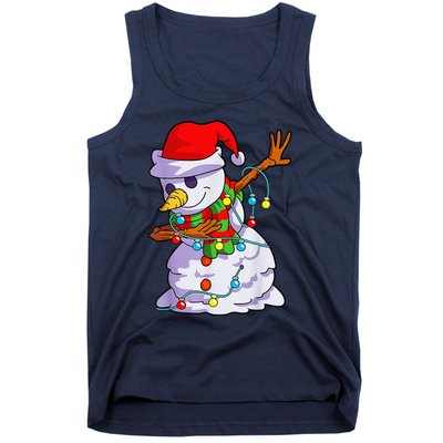 Cute Dabbing Snowman Christmas Lights Matching Family Pajama Tank Top