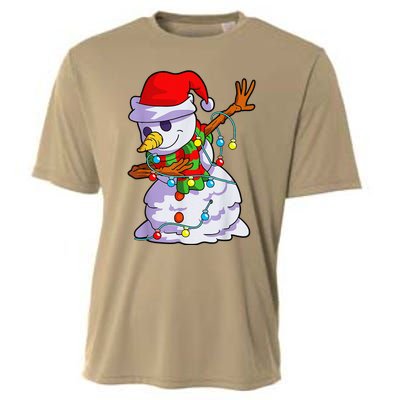 Cute Dabbing Snowman Christmas Lights Matching Family Pajama Cooling Performance Crew T-Shirt