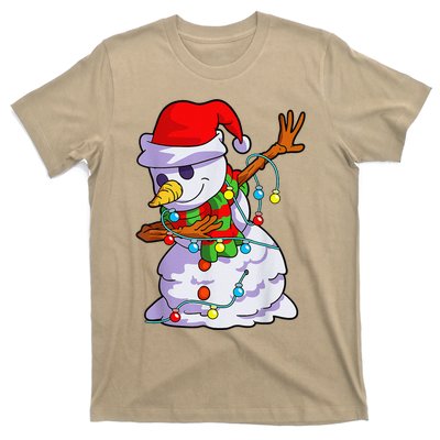 Cute Dabbing Snowman Christmas Lights Matching Family Pajama T-Shirt