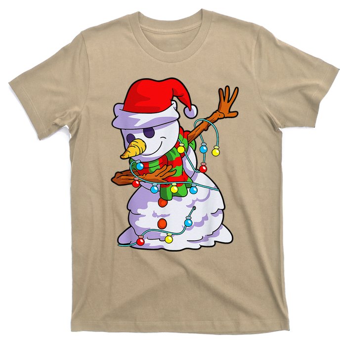 Cute Dabbing Snowman Christmas Lights Matching Family Pajama T-Shirt