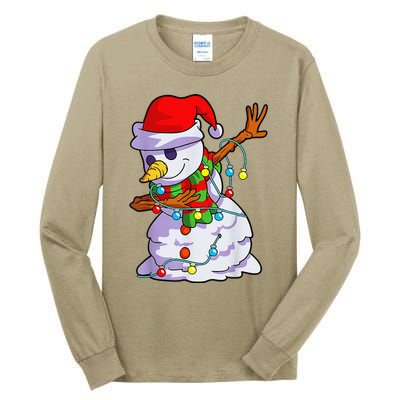 Cute Dabbing Snowman Christmas Lights Matching Family Pajama Tall Long Sleeve T-Shirt