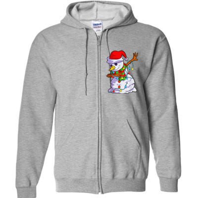 Cute Dabbing Snowman Christmas Lights Matching Family Pajama Full Zip Hoodie