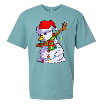 Cute Dabbing Snowman Christmas Lights Matching Family Pajama Sueded Cloud Jersey T-Shirt