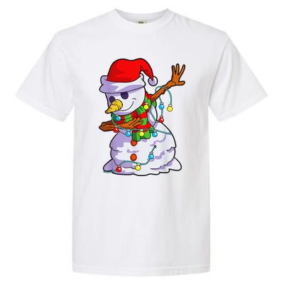 Cute Dabbing Snowman Christmas Lights Matching Family Pajama Garment-Dyed Heavyweight T-Shirt