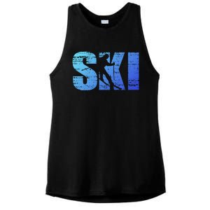 Cool Distressed Skiing Gift For Skiers Ladies PosiCharge Tri-Blend Wicking Tank