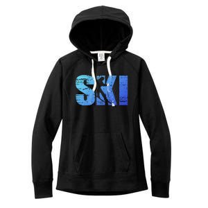 Cool Distressed Skiing Gift For Skiers Women's Fleece Hoodie