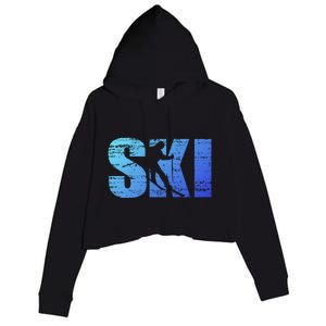 Cool Distressed Skiing Gift For Skiers Crop Fleece Hoodie