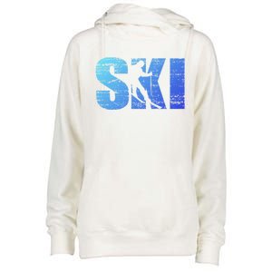 Cool Distressed Skiing Gift For Skiers Womens Funnel Neck Pullover Hood