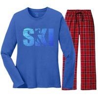 Cool Distressed Skiing Gift For Skiers Women's Long Sleeve Flannel Pajama Set 