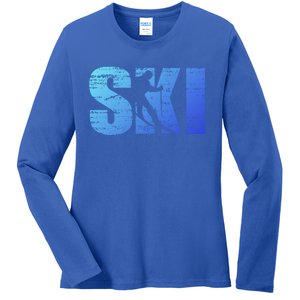 Cool Distressed Skiing Gift For Skiers Ladies Long Sleeve Shirt