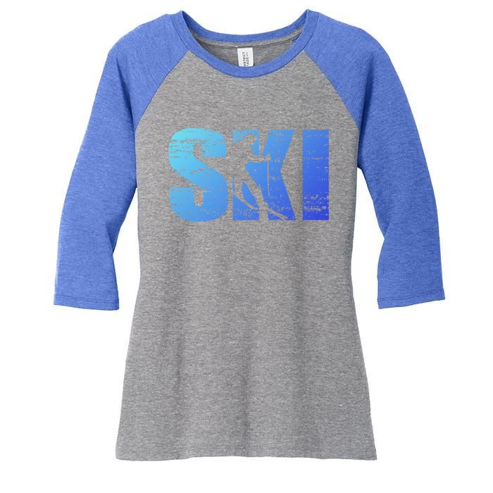 Cool Distressed Skiing Gift For Skiers Women's Tri-Blend 3/4-Sleeve Raglan Shirt