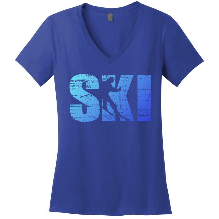 Cool Distressed Skiing Gift For Skiers Women's V-Neck T-Shirt